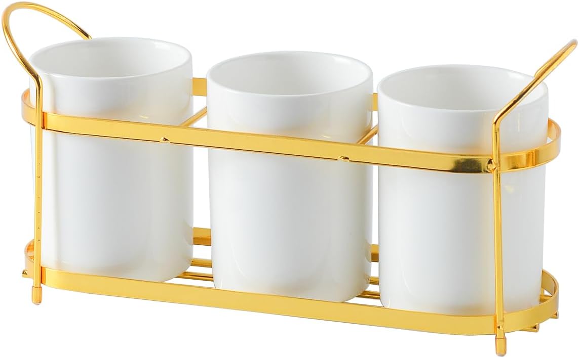 3-Piece White Ceramic Silverware Holder for Party Countertop, Utensil Holder ...