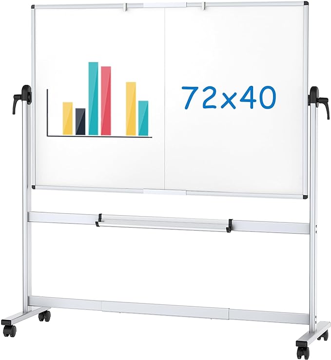 VIZ-PRO Double-Sided Mobile Whiteboard, 72 x 40 Inches, Magnetic Rolling Dry by VIZ-PRO