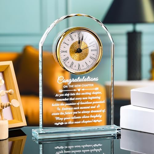 Movdyka Congratulation Gifts for Women Men, New Job Promotion Crystal Clock | Congratulation Gifts for Women Men, Congrats on New Job Promotion Gift for Coworkers Leader Employee, Crystal Plaque Decor