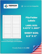 Premium Label Supply White File Folder Labels – 3.4375" x .667" – Laser/Inkjet by PremiumLabelSupply