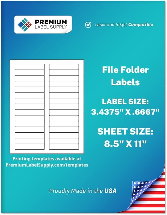 Premium Label Supply White File Folder Labels – 3.4375" x .667" – Laser/Inkjet by PremiumLabelSupply