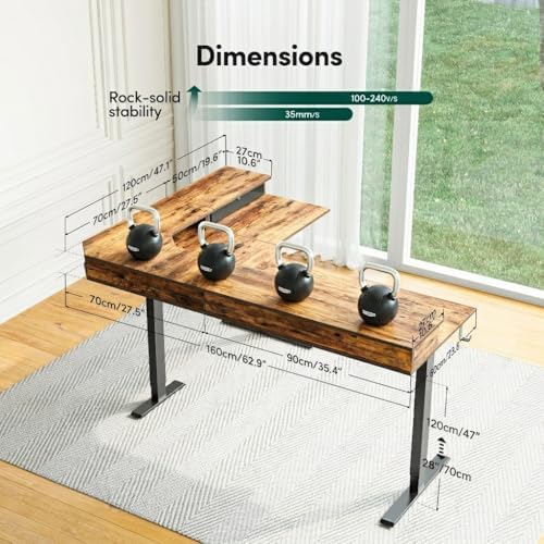CubiCubi 63"x48" L Shaped Standing Desk with Drawers & Shelf, R...
