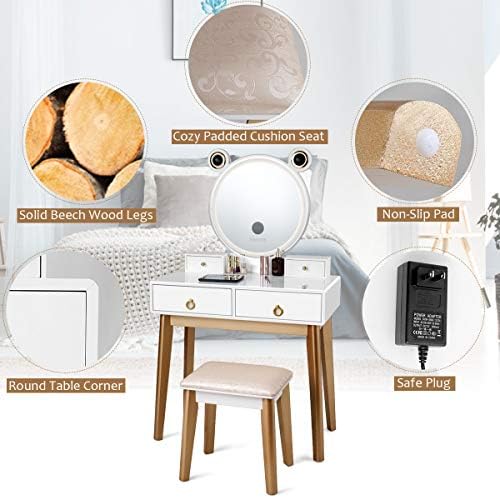 CHARMAID Vanity Set with Lighted Mirror, 3 Color Touch Screen Dimming Mirror ...