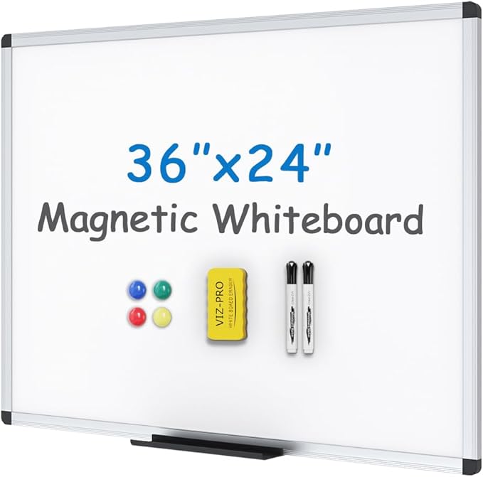 VIZ-PRO Magnetic Whiteboard/Dry Erase Board, 36 X 24 Inches, Includes 1 Eraser by VIZ-PRO