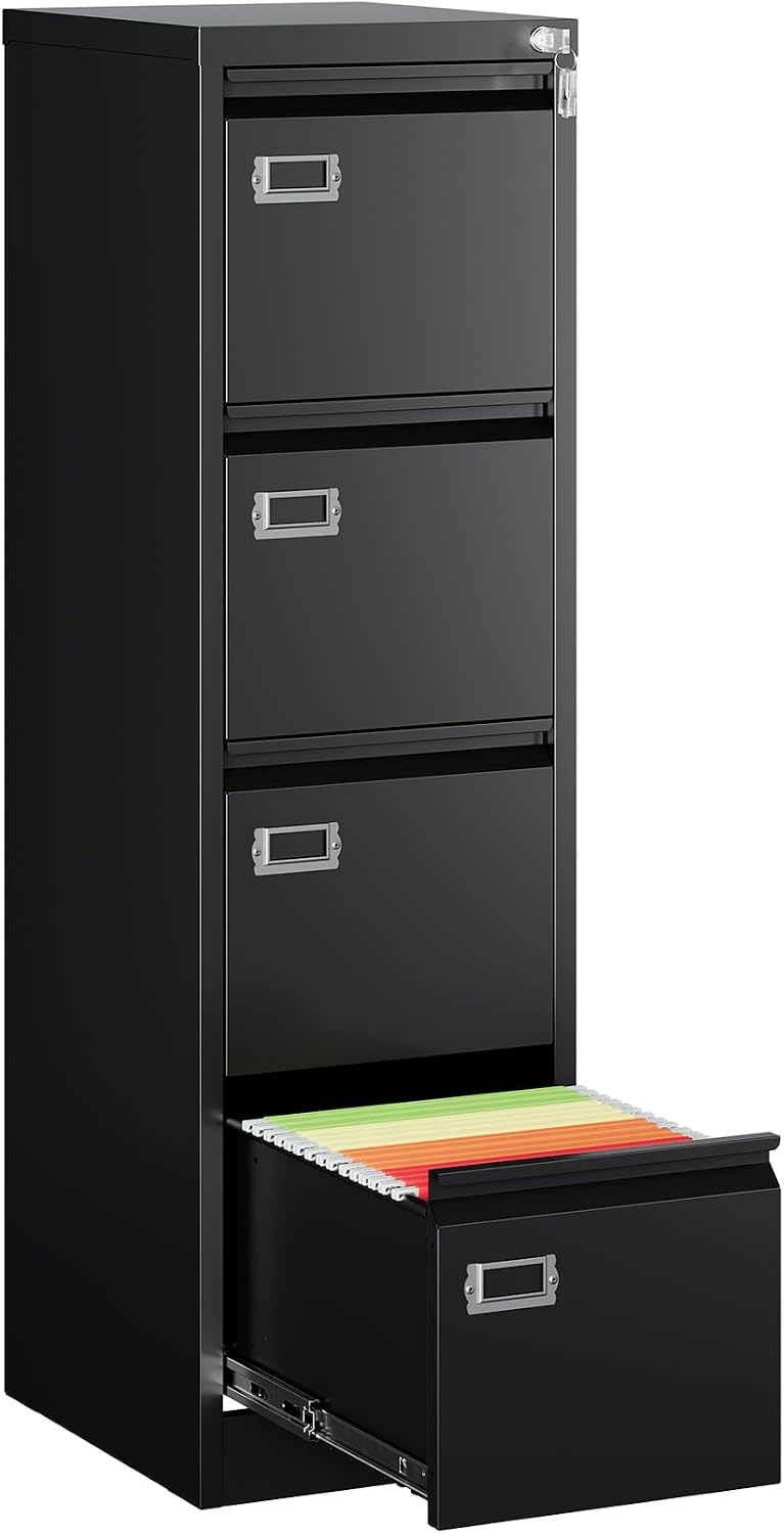 miiiko 4 drawer file cabinet with lock, metal, main product view