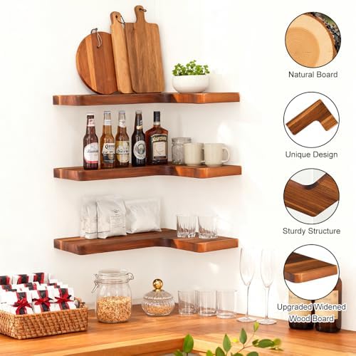 floating corner shelves, wall shelf set of 3, close-up detail