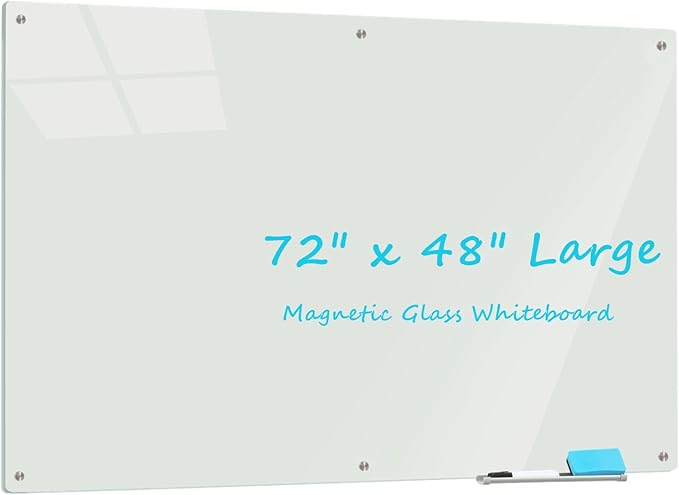 Glass Whiteboard 6' x 4', Magnetic Glass Dry Erase Board Frameless Wall Mounting by ATROSONIK