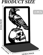 Raven and Skull Decor Gothic Metal Bookends for Shelves, Office Desk Organizer Book Ends for Heavy Books, Home Office Desk Bookshelf Decor Gift for Gothic Lovers and Reading Enthusiasts