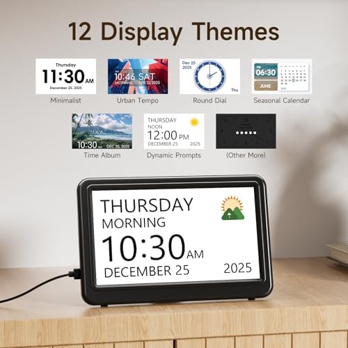 raynic date clock, digital clock with 12 themes, close-up detail