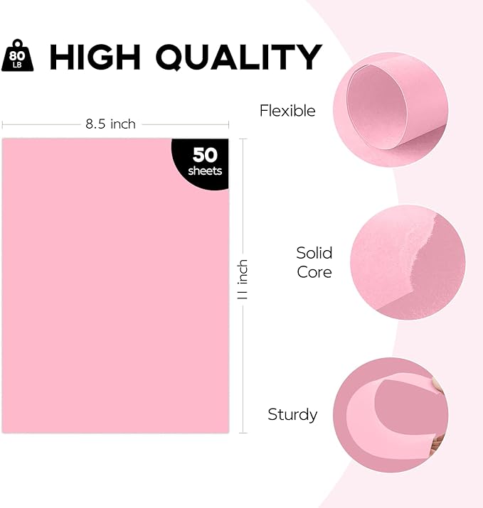 50 Sheets Pink Cardstock 8.5 x 11 Thick Paper, Goefun 80lb Card Stock Printer - Image 2
