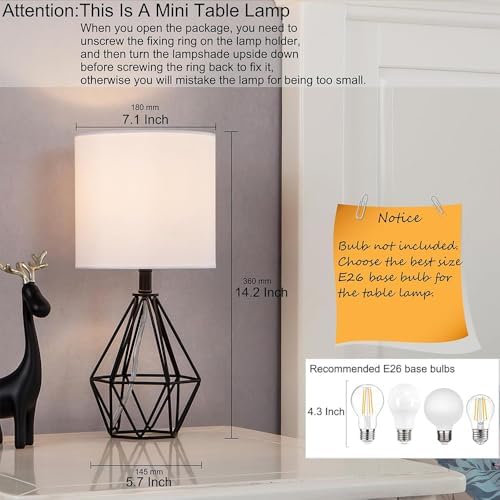 Black Bedside Table Lamp,Small Nightstand Lamp for Bedroom,Modern Desk Lamp w...
