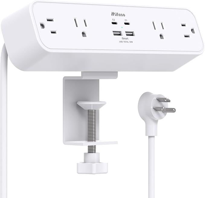 PD30W Desk Clamp Power Strip, Desktop Mount Surge Protector, Fast Charging by Mifaso