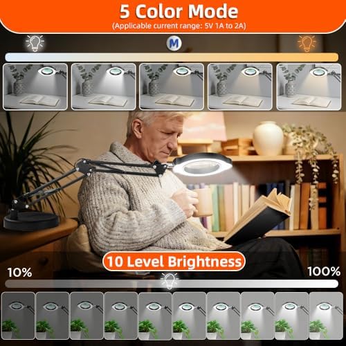 10X Magnifying Glass with Light and Stand 2-in-1 LED Lighted Desk Lamp