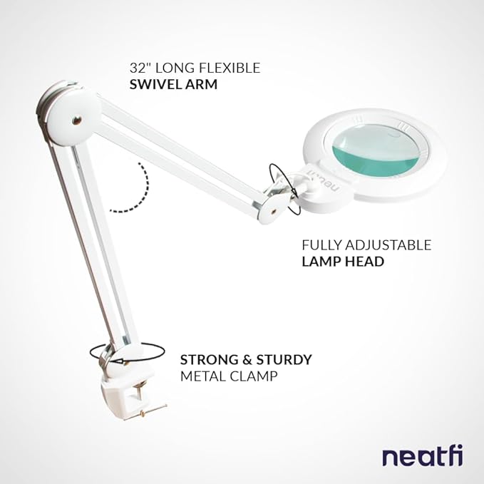 Neatfi XL Bifocal LED Magnifying Lamp, 7-Inch Lens, 5D/20D Magnification - Image 5