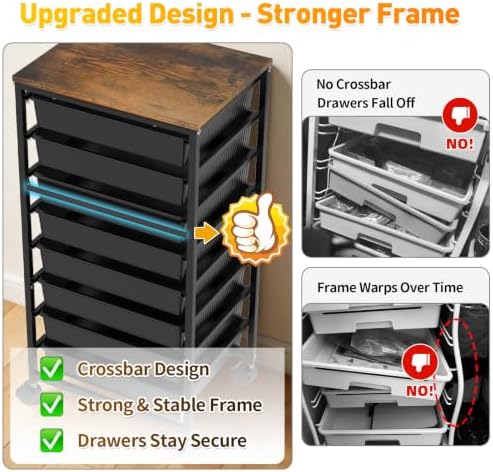 SUNALLY Rolling Cart With 8 Drawers,Storage Drawer Cart for Craft Art,Black