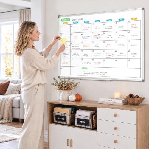 WALGLASS Dry Erase Calendar Whiteboard for Wall, 36" x 24" Silver F...