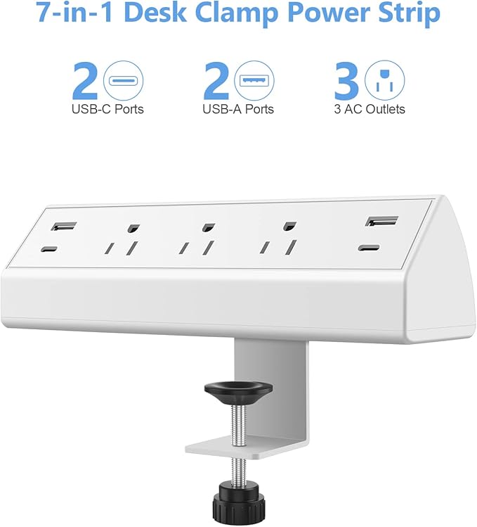 Desk Clamp Power Strip, 40W Fast Charging Station, Desktop Mount Surge Protector - Image 2