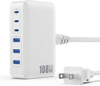 USB C Charger Block Charging Station, 108W GaN III 6 Port 3xQC+3xPD Wall by GKUTW
