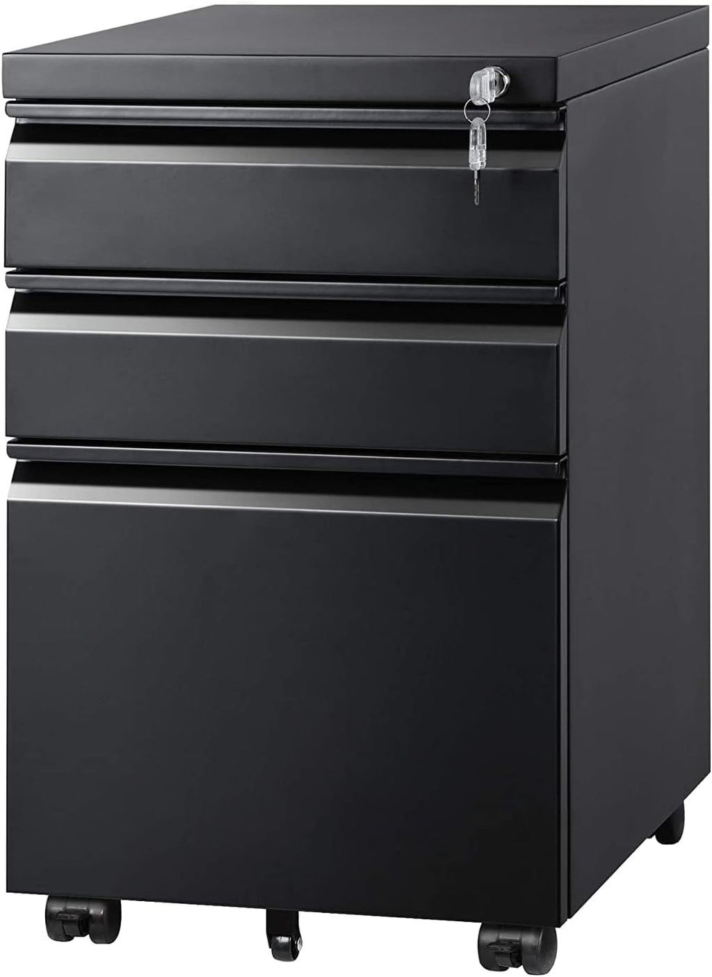 DEVAISE 3 Drawer File Cabinet with Lock, Fully Assembled Except Casters | Metal Filing Cabinet Under Desk for Home Office, Fits Letter/Legal/A4 Size, Black