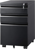 DEVAISE 3 Drawer File Cabinet with Lock, Fully Assembled Except Casters | Metal Filing Cabinet Under Desk for Home Office, Fits Letter/Legal/A4 Size, Black