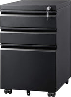DEVAISE 3 Drawer File Cabinet with Lock, Fully Assembled Except Casters | Metal Filing Cabinet Under Desk for Home Office, Fits Letter/Legal/A4 Size, Black