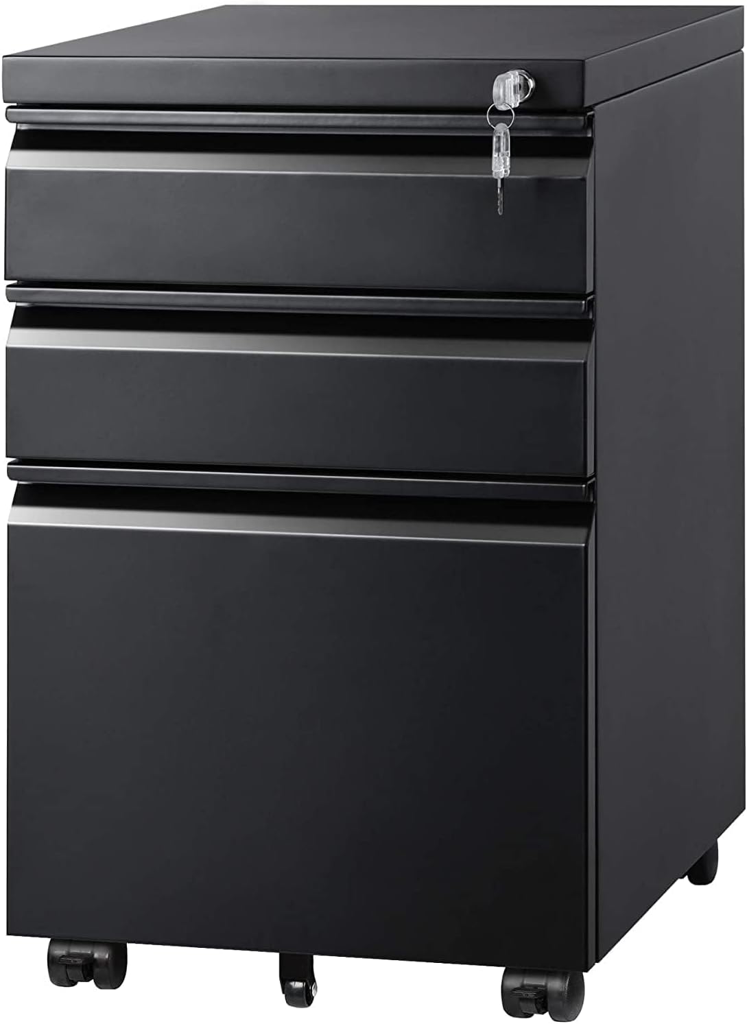 DEVAISE 3 Drawer File Cabinet with Lock, Fully Assembled Except Casters | Metal Filing Cabinet Under Desk for Home Office, Fits Letter/Legal/A4 Size, Black
