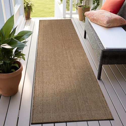 rugshop modern grid indoor outdoor runner rug sand/natural, front angle view