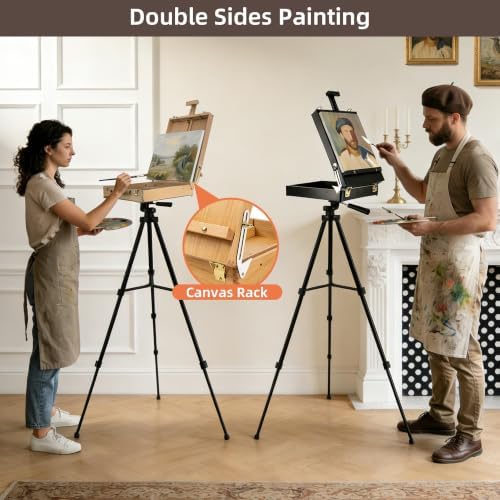 black french style easel sketch box with aluminum showing dimensions