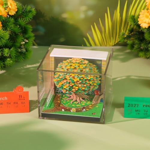 3D Time Piece Calendar, 2027 Desk Calendar With LED Light, 3d Tree Memo Pad Creative Desk Calendar, Christmas Gift for Colleague Friend, Desktop Decoration (Osmanthus Tree)