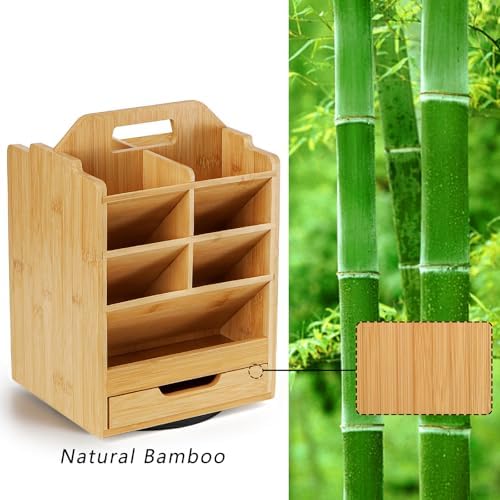 soujoy bamboo pen holder organizer, 360°rotating art supply showing dimensions