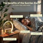 vivilumens sunrise alarm clock wireless charger, white noise shown in use
