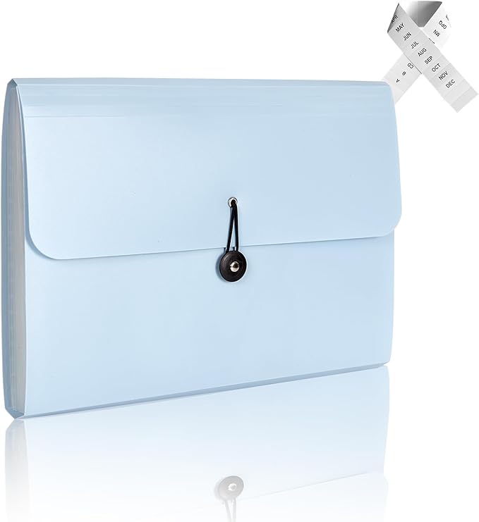 Nicfaec Expanding File Folder, 13 Pockets, Light Blue, Polypropylene by Nicfaec
