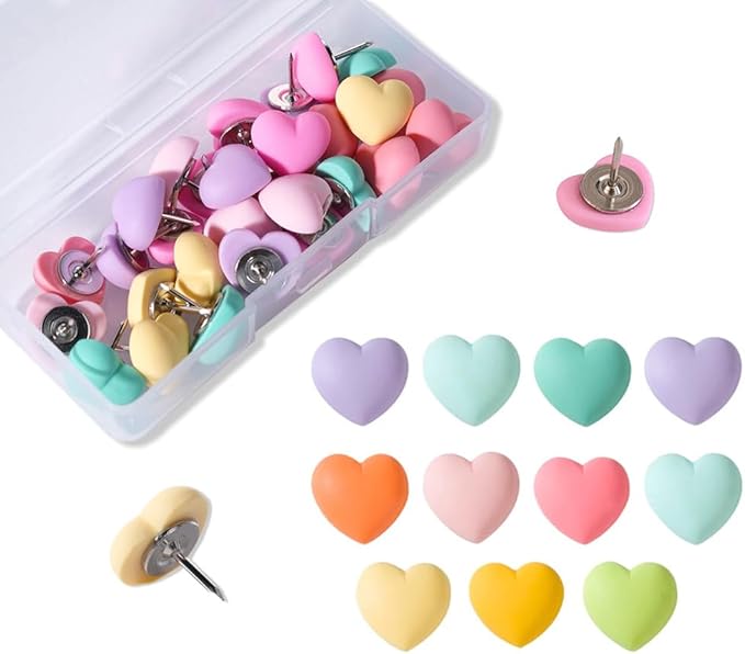 Aoxsie 28pcs Decorative Push Pins Multicolored Heart Thumbtacks Thumb Tacks by Unknown