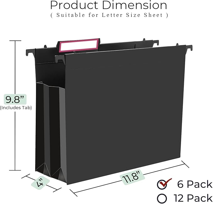 Y YOMA Plastic Extra Capacity Hanging File Folder, Letter Size, 4” Expansion - Image 5