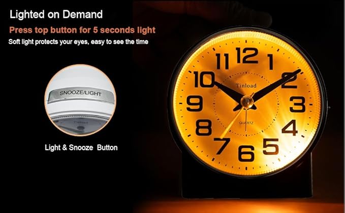 Tinload 4.3" No Ticking Analog Alarm Clock, Silent Readable - Image 5