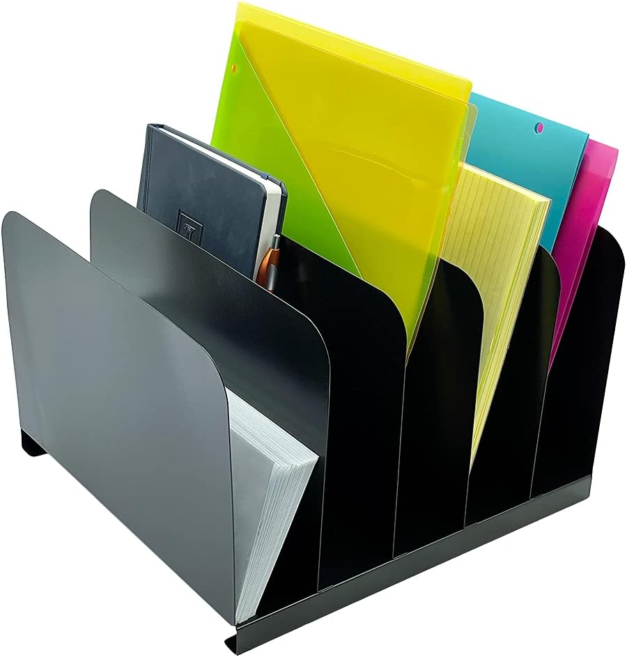 Huron Vertical 5 Slot Steel Desk Organizer/Sorter, Black