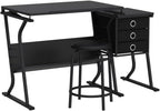Topeakmart Height Adjustable Drafting Table Art Craft Desk Work Station Hobby Design Studio Tiltable Tabletop Drawing Desk with Stool & Storage Drawers