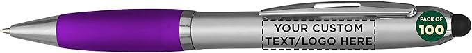 DISCOUNT PROMOS Custom Stylus Ballpoint Pens Set of 100, Personalized Bulk Pack by DISCOUNTPROMOS