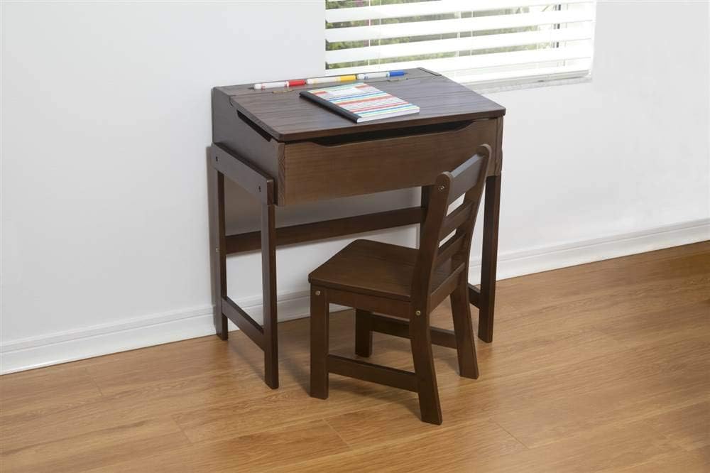 Lipper International Child's Slanted Top Desk & Chair, Walnut Finish, 25 1/2" x 16" x 26"