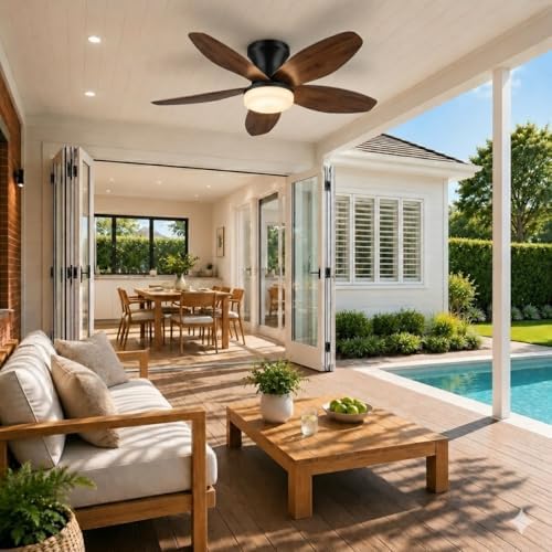 35 in small low profile ceiling fan light, front angle view