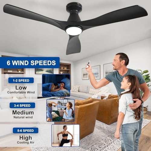 depuley 52-inch ceiling fans with lights: black 3, side view