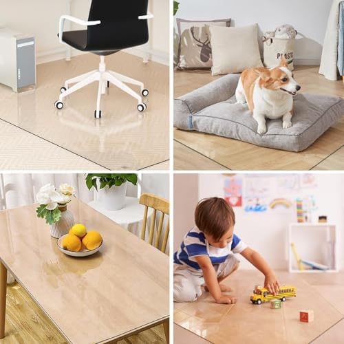 [Tempered Glass] 30" x 48" Glass Office Chair Mat for Carpet | 1/5" Thick Crystal Clear Heavy Duty Hard Floor Mat with Round Corner and Polished Edge, Resist Scratching Cracking Curling