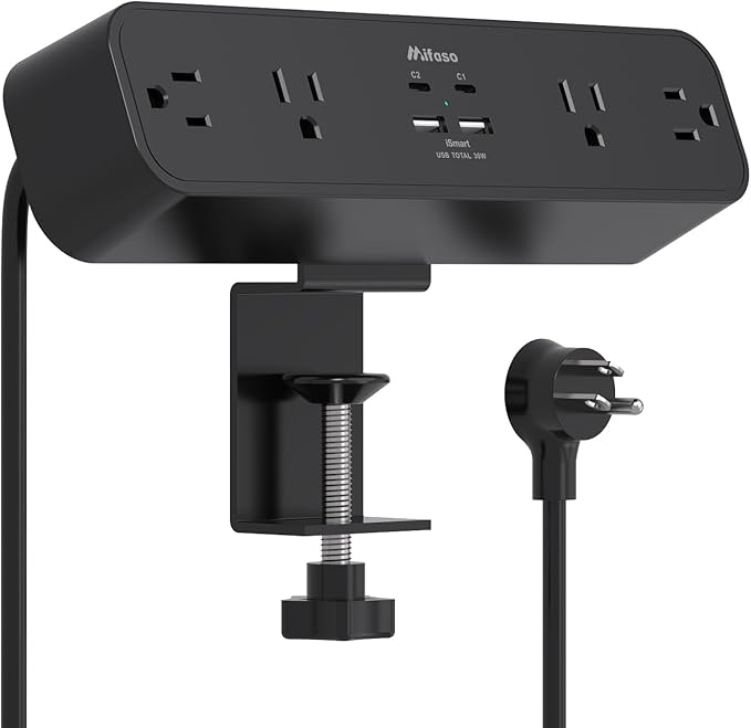PD40W Desk Clamp Power Strip, Desktop Mount Surge Protector, Fast Charging by Mifaso