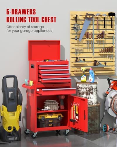 dreamade 5-drawer tool chest combo, rolling tool cabinet, side view