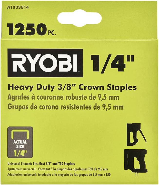 RYOBI 3/8-inch X 1/4-inch Heavy Duty Crown Staples (1,250-Piece)
