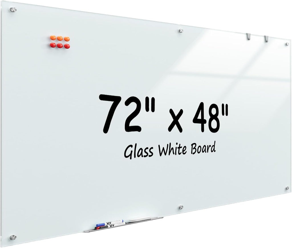 MaxGear Glass Whiteboard Wall Mounted, Frameless Magnetic Dry Erase Board