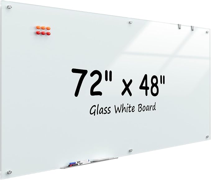 MaxGear Glass Whiteboard Wall Mounted, Frameless Magnetic Dry Erase Board by MaxGear