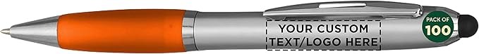 DISCOUNT PROMOS Custom Stylus Ballpoint Pens Set of 100, Personalized Bulk Pack by DISCOUNTPROMOS