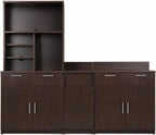 BREAKtime Upper Hutch Cabinet with 2-Door Storage, Microwave Space and Trash Bin, Office Breakroom Cabinet, Fully Assembled, 90" W x 24" D x 75" H, Appliances Not Included