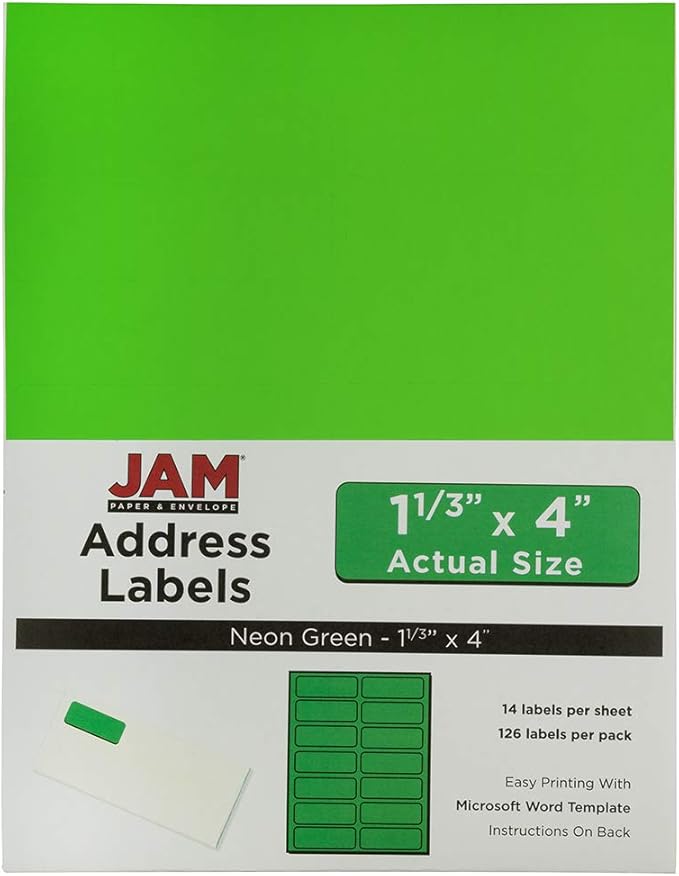 JAM Paper Shipping Address Labels, Rectangular, 1 1/3 x 4, Neon Green - Image 7